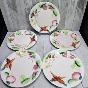 Vintage Nasco Del Coronado Vegetables Salad Plates Painted - 7.25" DIA Lot of 5